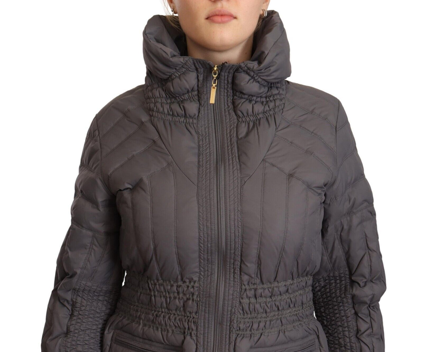 Roccobarocco Gray Quilted Long Sleeves Logo Patch Full Zip Jacket $1454.00 Roccobarocco Luzworld