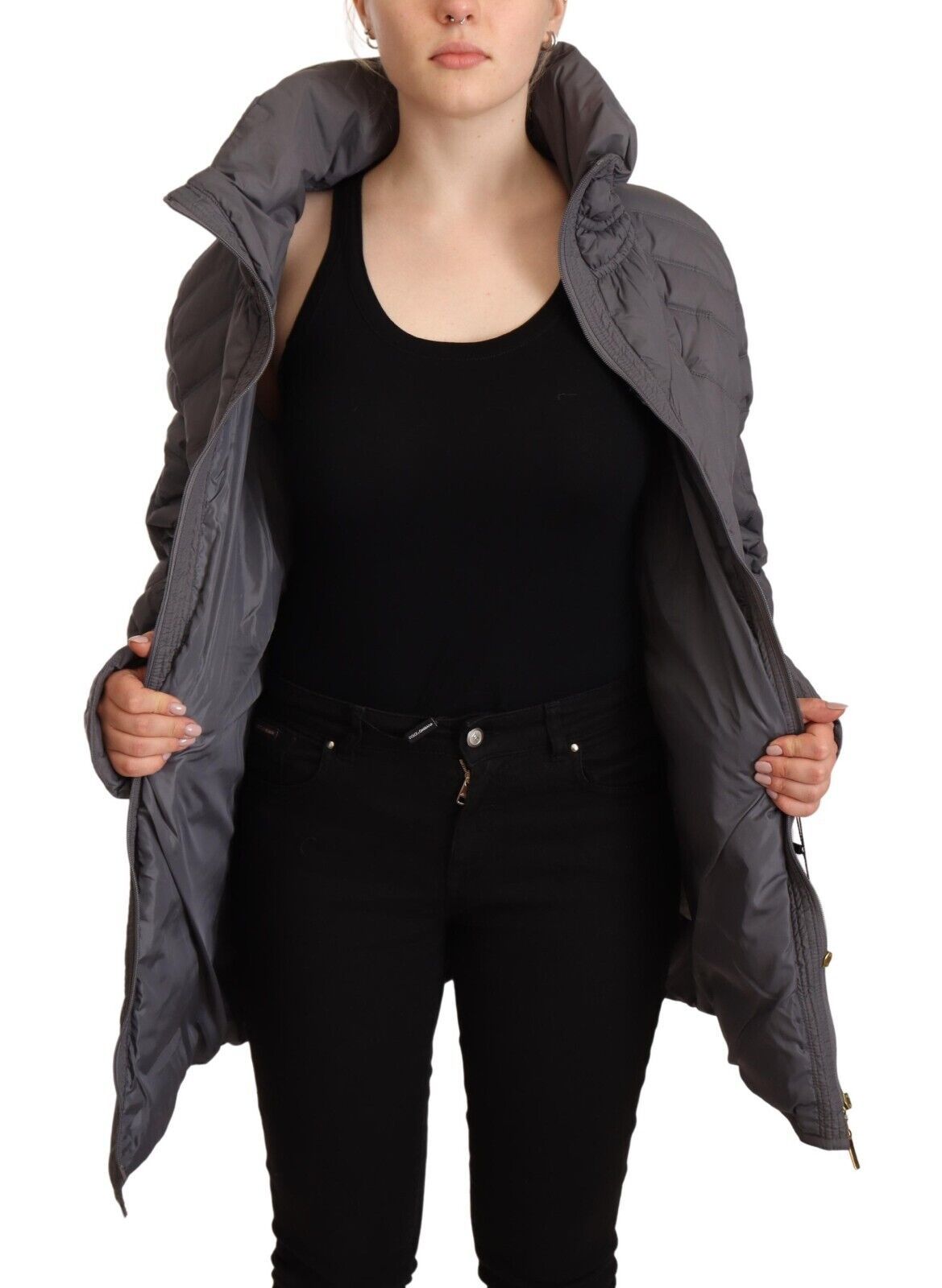 Roccobarocco Gray Quilted Long Sleeves Logo Patch Full Zip Jacket $1454.00 Roccobarocco Luzworld