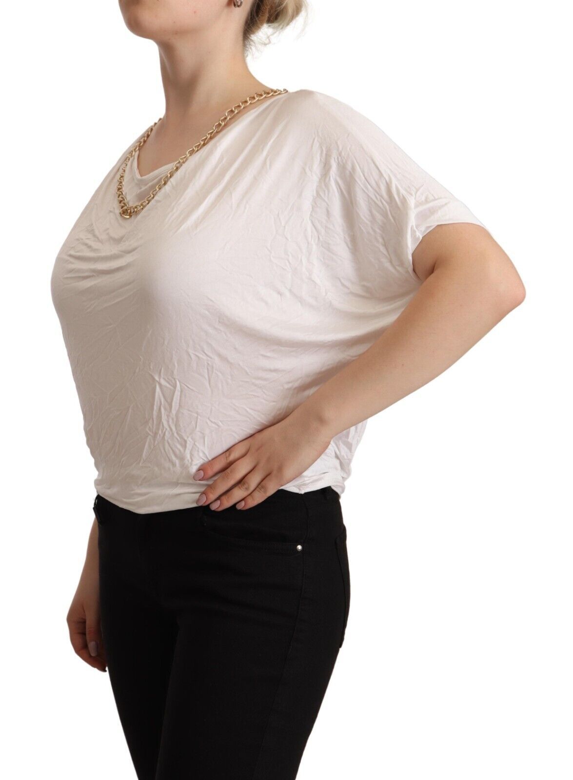 Guess By Marciano White Short Sleeves Gold Chain T-shirt Top $231.00 Guess By Marciano Luzworld