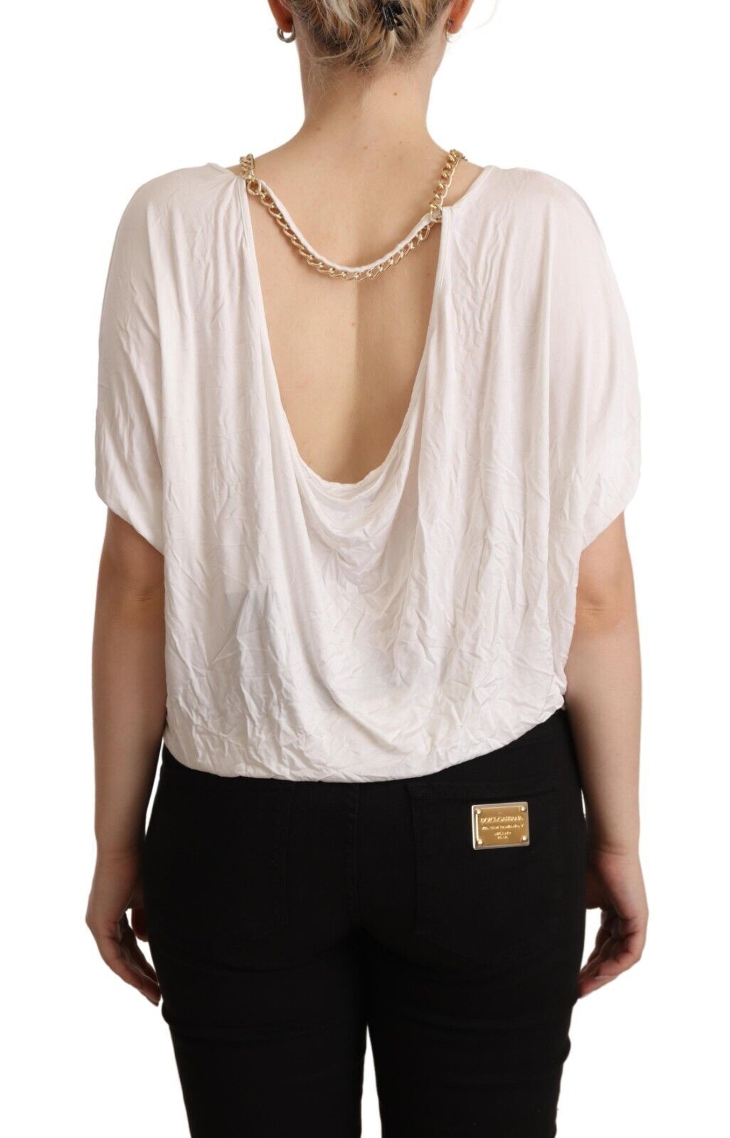 Guess By Marciano White Short Sleeves Gold Chain T-shirt Top $231.00 Guess By Marciano Luzworld