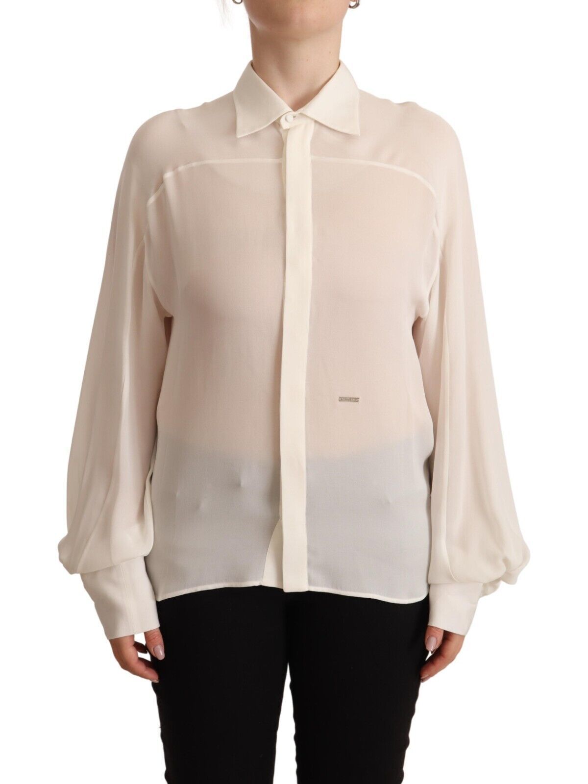 Dsquared² Off White Silk Long Sleeves Collared Blouse Top $1338.00 Dsquared² Luzworld
