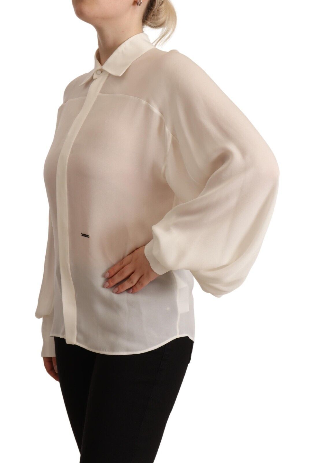 Dsquared² Off White Silk Long Sleeves Collared Blouse Top $1338.00 Dsquared² Luzworld