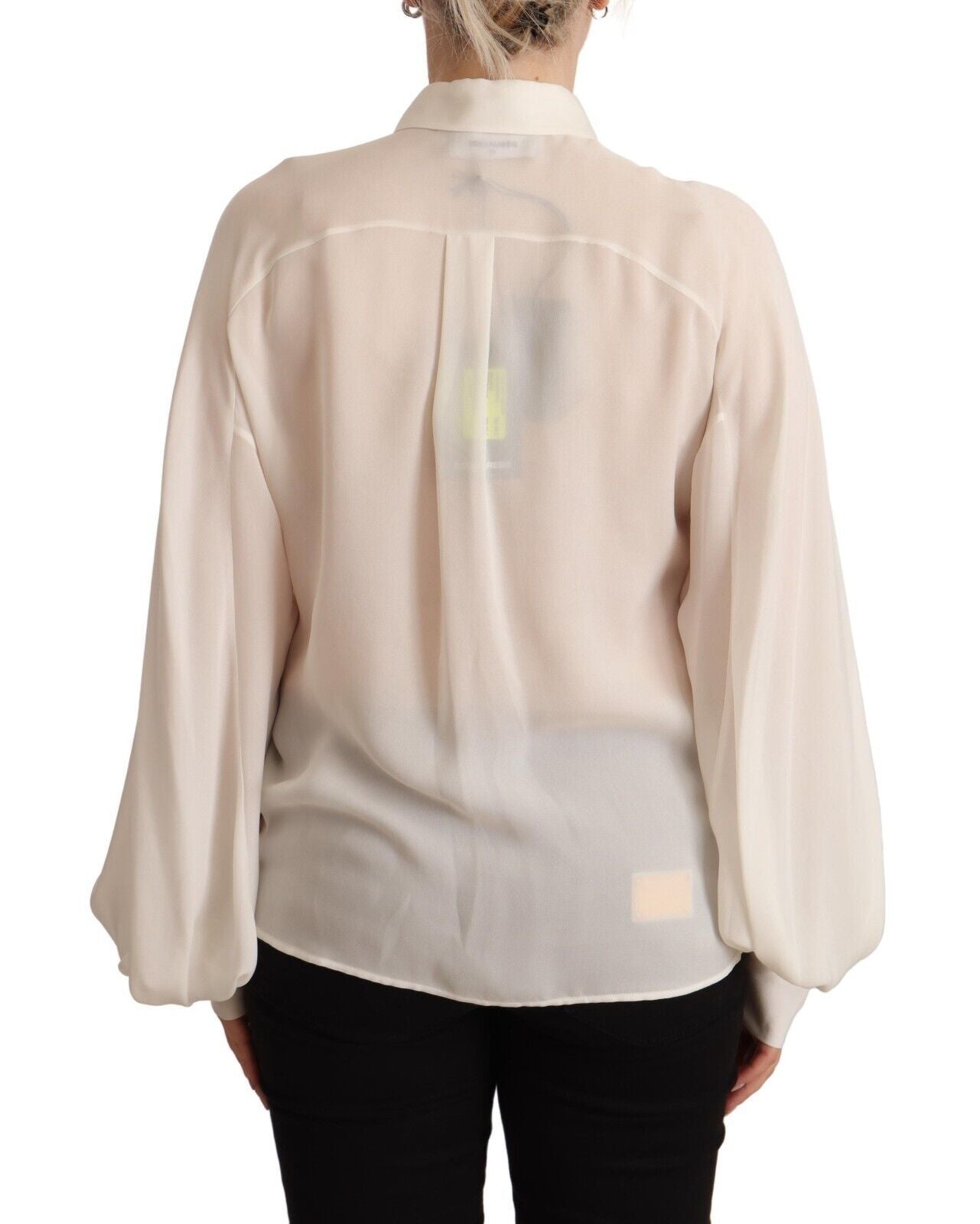 Dsquared² Off White Silk Long Sleeves Collared Blouse Top $1338.00 Dsquared² Luzworld