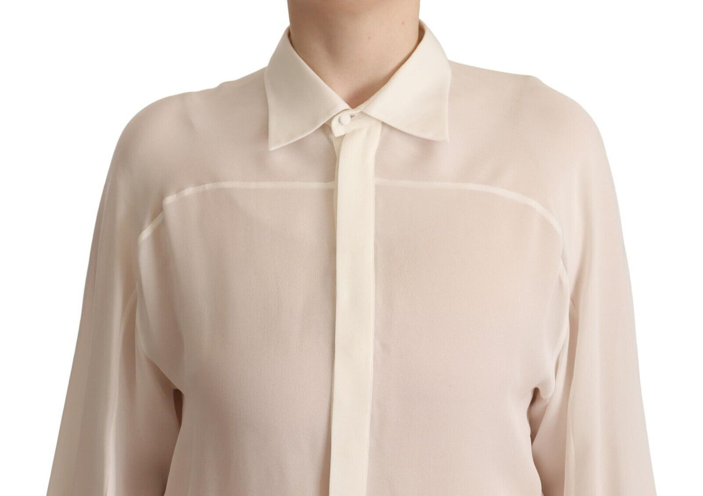 Dsquared² Off White Silk Long Sleeves Collared Blouse Top $1338.00 Dsquared² Luzworld