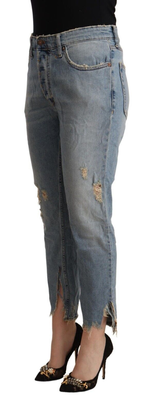 CYCLE Light Blue Distressed Mid Waist Cropped Denim Jeans $547.00 CYCLE Luzworld
