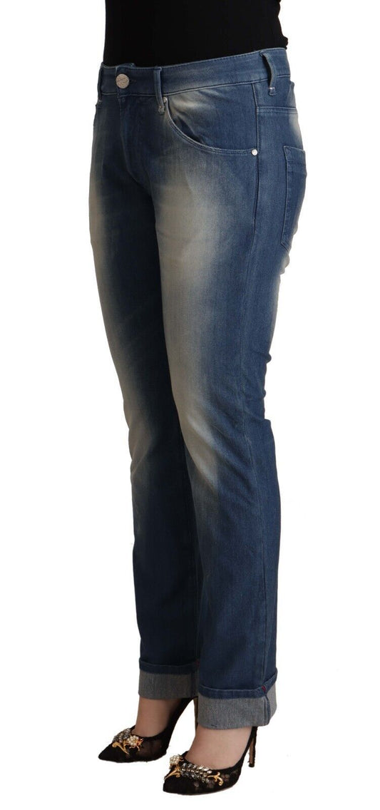 Acht Blue Washed Mid Waist Folded Hem Skinny Jeans $611.00 Acht Luzworld