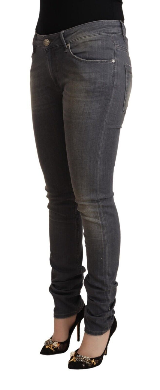 Acht Dark Gray Washed Cotton Denim Skinny Jeans $280.00 Acht Luzworld