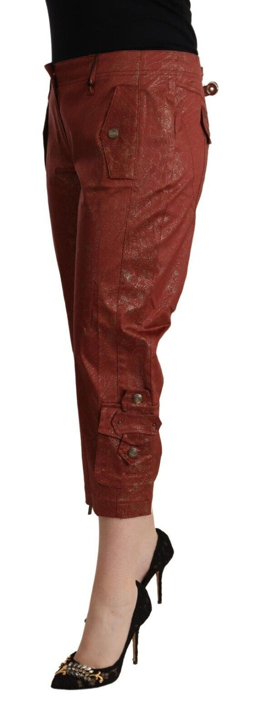 Just Cavalli Brown Lurex Mid Waist Cotton Cropped Capri Pants $611.00 Just Cavalli Luzworld