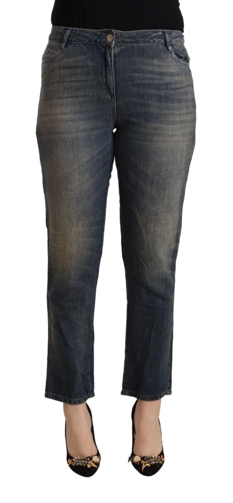 Twinset Blue Washed Cotton Cropped Capri Women Denim Jeans $611.00 Twinset Luzworld