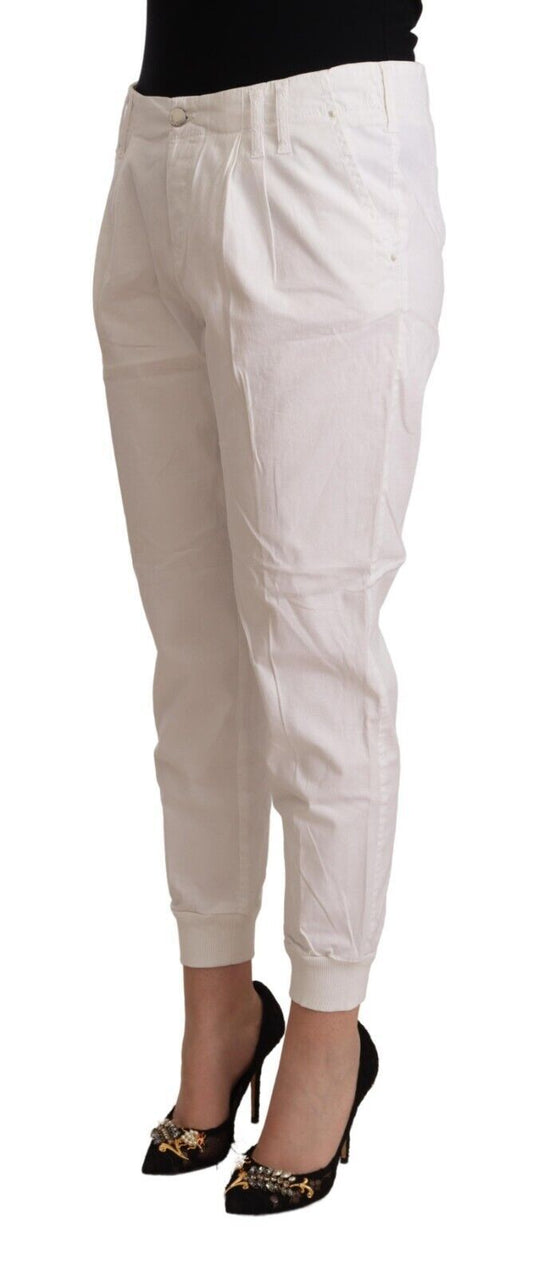 Met White Cotton Mid Waist Tapered Cropped Pants $737.00 Met Luzworld