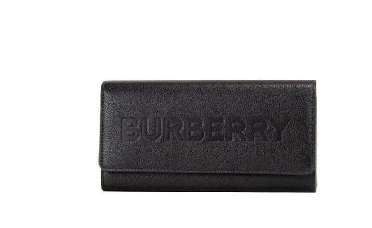 Burberry Porter Black Grained Leather Branded Logo Embossed Clutch Flap Wallet $1259.00 Burberry Luzworld