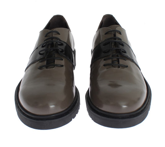 AI_ Elegant Gray Brown Leather Lace-up Shoes $384.00 AI_ Luzworld