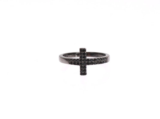 Nialaya Black CZ Cross Rhodium 925 Ring $209.00 Nialaya Luzworld