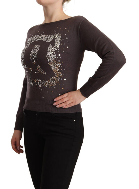 John Galliano Brown Wool Sequined Long Sleeves Pullover Sweater $611.00 John Galliano Luzworld