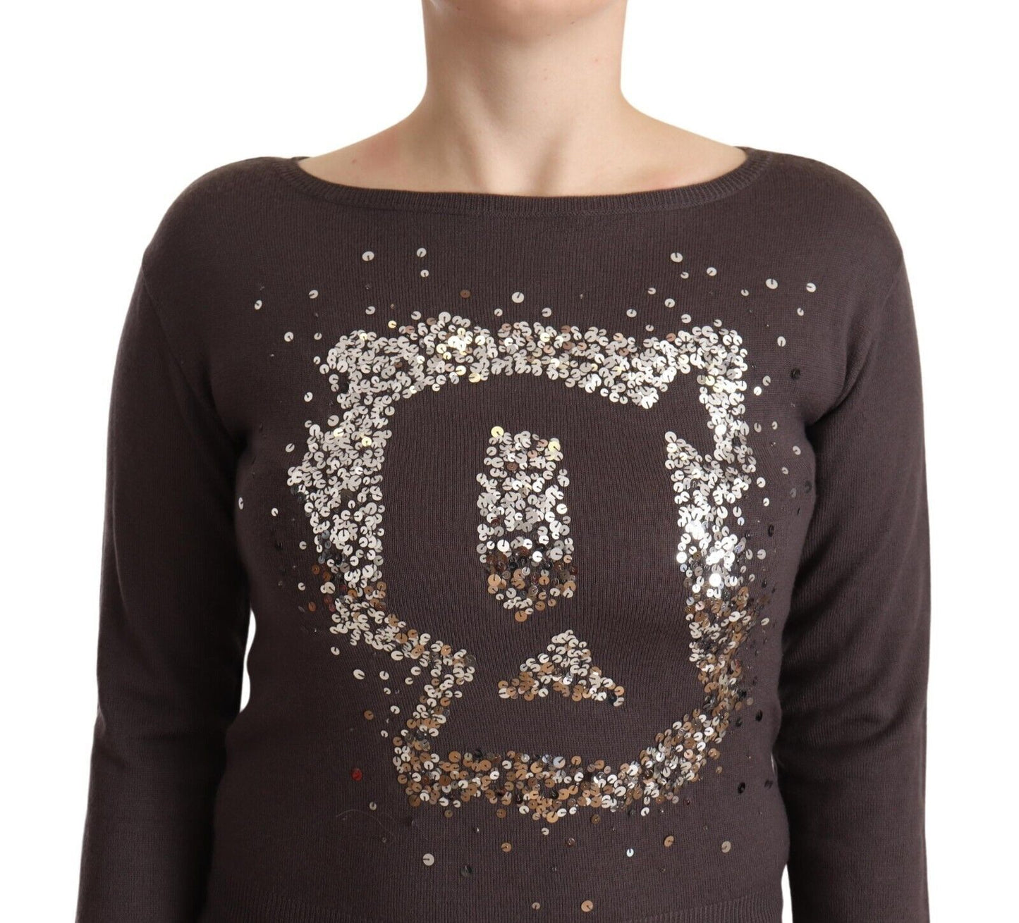 John Galliano Brown Wool Sequined Long Sleeves Pullover Sweater $611.00 John Galliano Luzworld