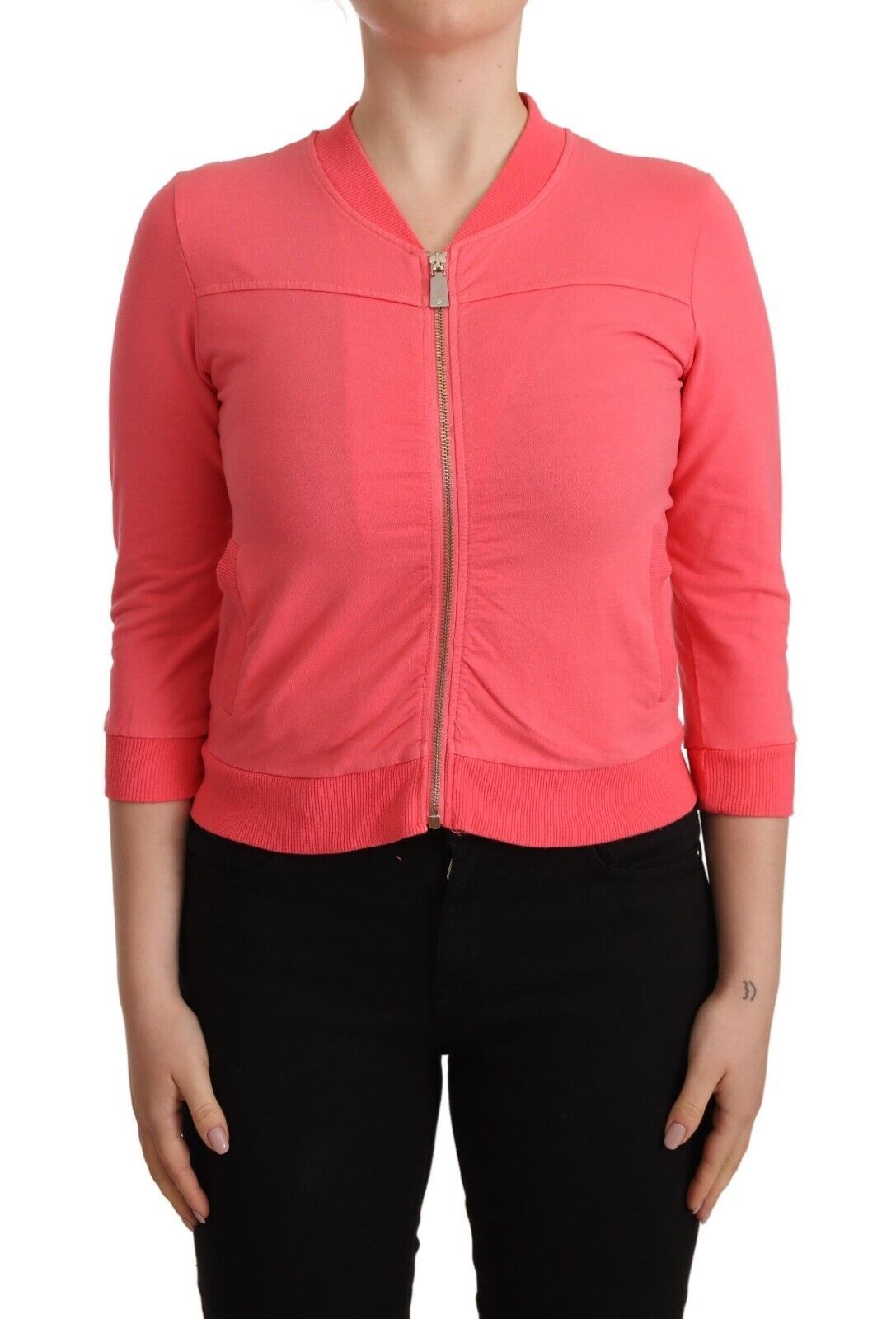 Blumarine Pink 3/4 Sleeve Zip Embellished Sweater $547.00 Blumarine Luzworld