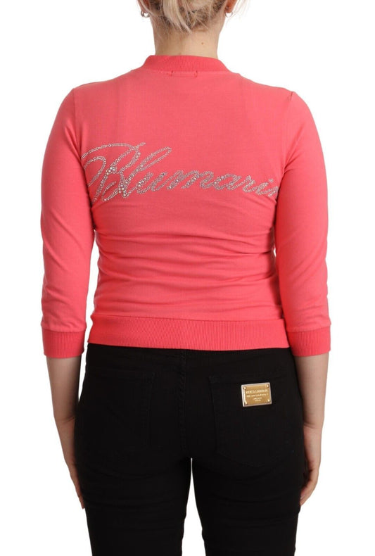 Blumarine Pink 3/4 Sleeve Zip Embellished Sweater $547.00 Blumarine Luzworld