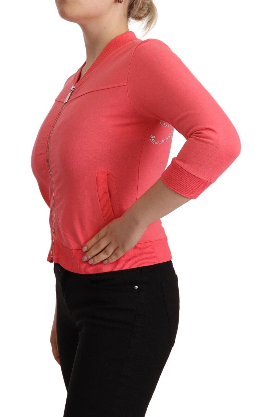 Blumarine Pink 3/4 Sleeve Zip Embellished Sweater $547.00 Blumarine Luzworld