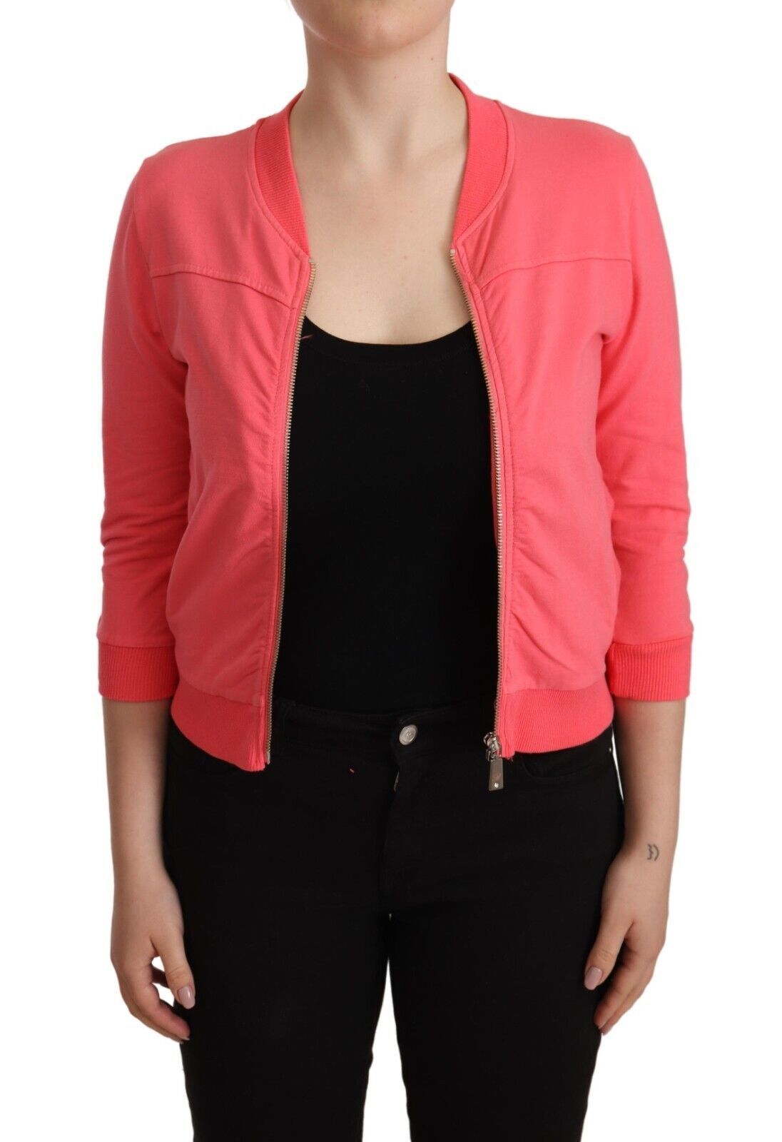 Blumarine Pink 3/4 Sleeve Zip Embellished Sweater $547.00 Blumarine Luzworld