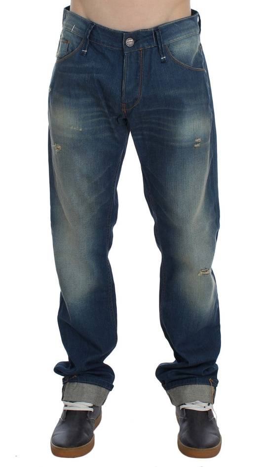 Acht Blue Wash Denim Cotton Stretch Baggy Fit Jeans $224.00 Acht Luzworld