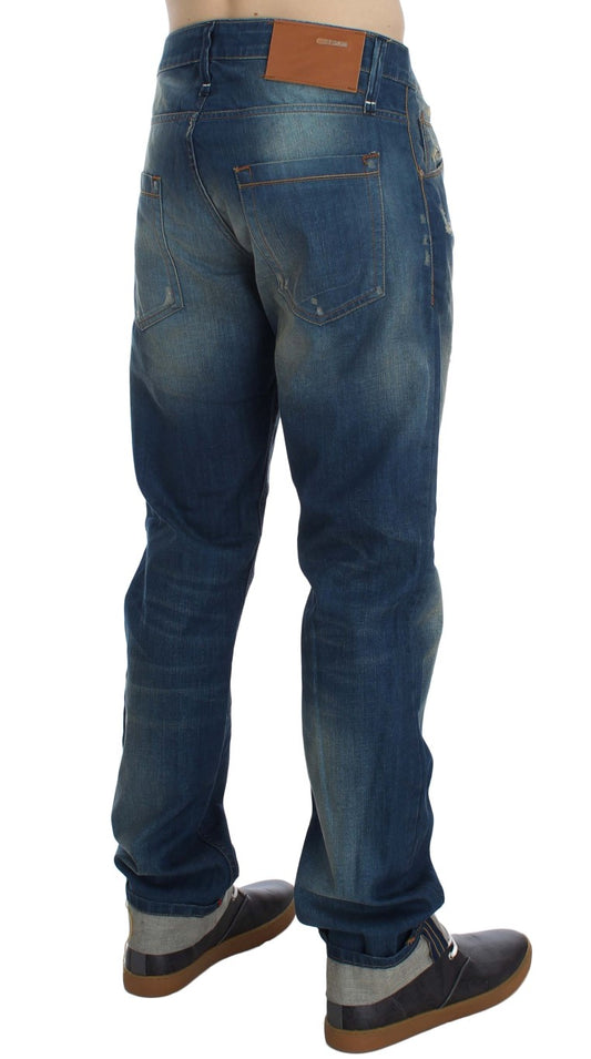 Acht Blue Wash Denim Cotton Stretch Baggy Fit Jeans $224.00 Acht Luzworld