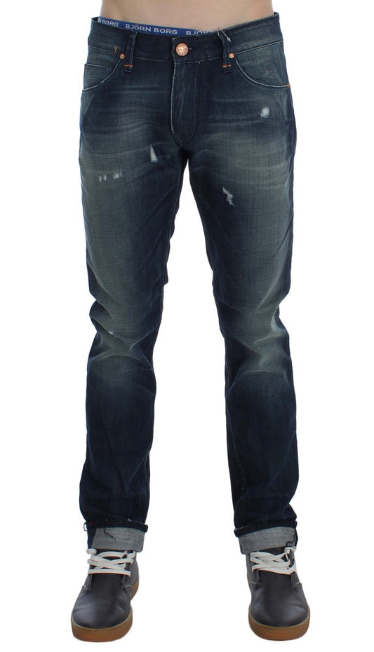 Acht Blue Wash Cotton Denim Slim Fit Jeans $224.00 Acht Luzworld