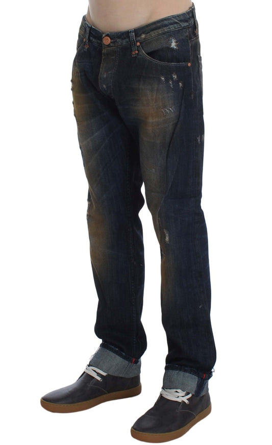 Acht Blue Wash Cotton Regular Straight Fit Jeans $224.00 Acht Luzworld
