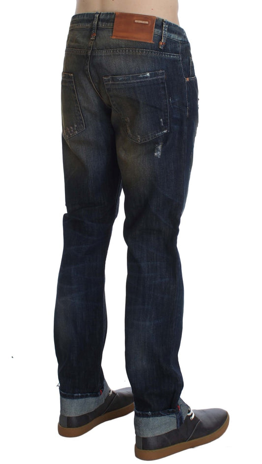 Acht Blue Wash Cotton Regular Straight Fit Jeans $224.00 Acht Luzworld