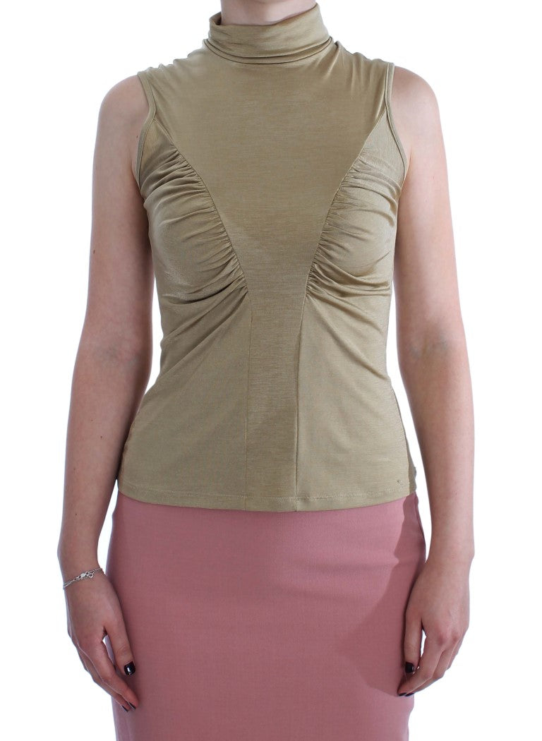 Exte Gold Nylon Turtleneck Top Blouse $221.00 Exte Luzworld