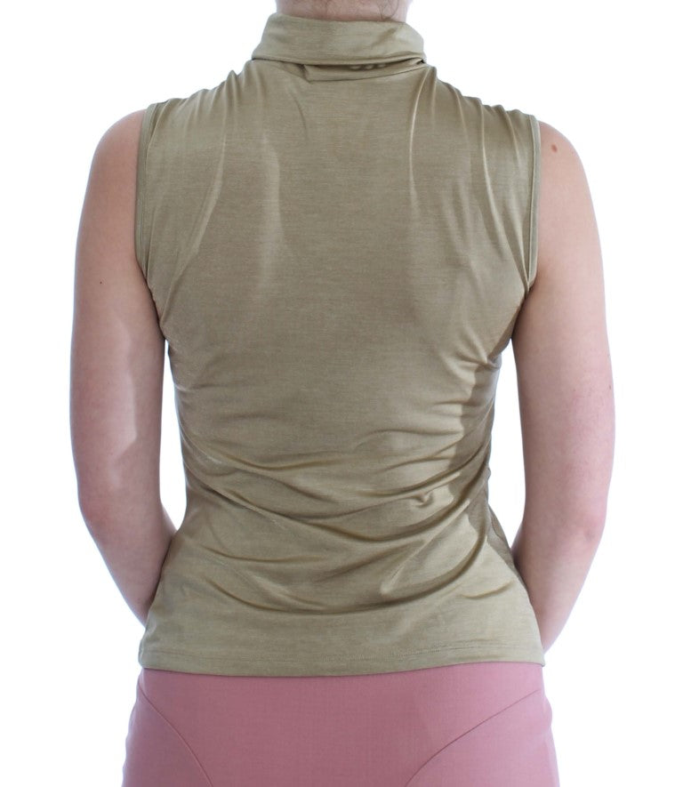 Exte Gold Nylon Turtleneck Top Blouse $221.00 Exte Luzworld