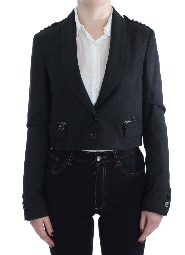 Exte Gray Stretch Gold Studded Short Jacket $1267.00 Exte Luzworld