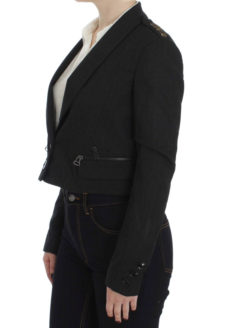 Exte Gray Stretch Gold Studded Short Jacket $1267.00 Exte Luzworld