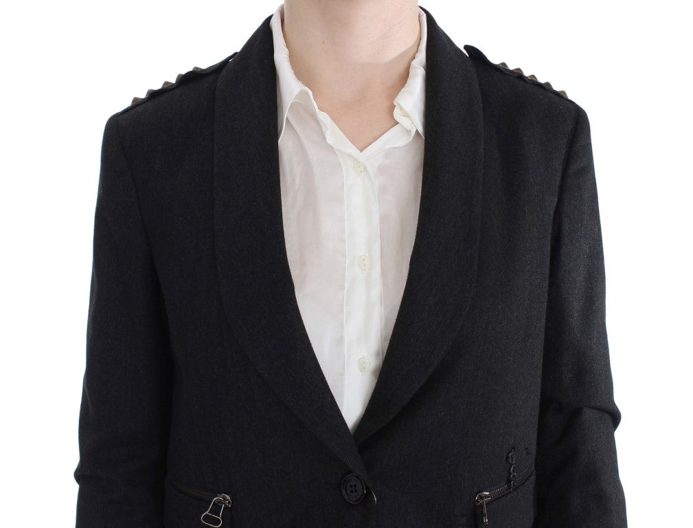 Exte Gray Stretch Gold Studded Short Jacket $1267.00 Exte Luzworld