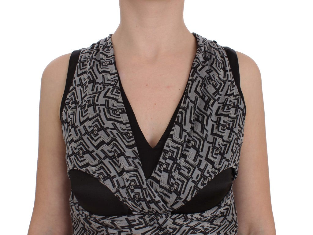 Karl Lagerfeld Gray Black Silk Blouse Top $601.00 Karl Lagerfeld Luzworld