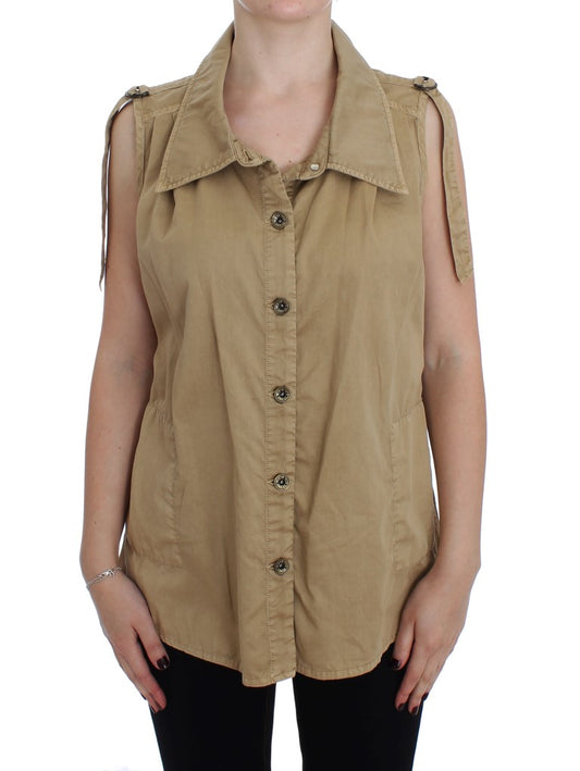 PLEIN SUD Beige Cotton Sleeveless Shirt $514.00 PLEIN SUD Luzworld