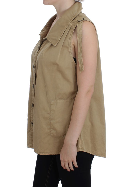 PLEIN SUD Beige Cotton Sleeveless Shirt $514.00 PLEIN SUD Luzworld