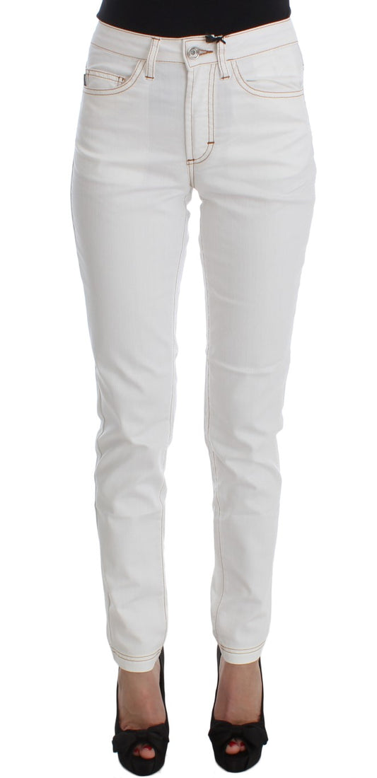 Cavalli White Cotton Blend Slim Fit Jeans $649.00 Cavalli Luzworld