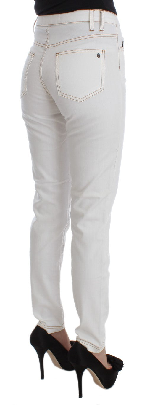 Cavalli White Cotton Blend Slim Fit Jeans $649.00 Cavalli Luzworld