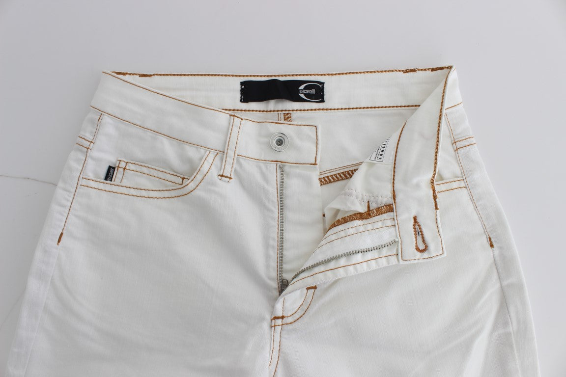 Cavalli White Cotton Blend Slim Fit Jeans $649.00 Cavalli Luzworld