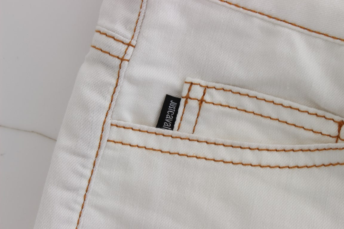 Cavalli White Cotton Blend Slim Fit Jeans $649.00 Cavalli Luzworld