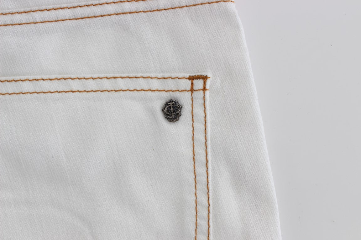 Cavalli White Cotton Blend Slim Fit Jeans $649.00 Cavalli Luzworld
