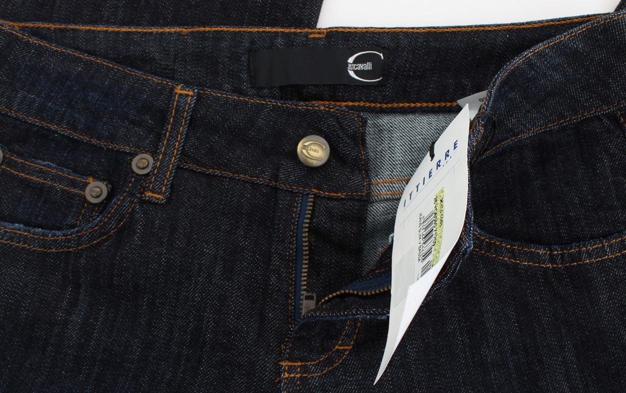 Cavalli Blue Cotton Straight Fit Stretch Jeans $649.00 Cavalli Luzworld