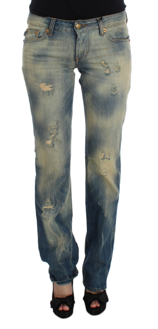 Cavalli Blue Wash Cotton Slim Fit Bootcut Jeans $649.00 Cavalli Luzworld