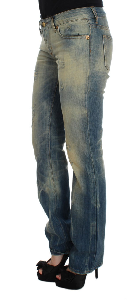 Cavalli Blue Wash Cotton Slim Fit Bootcut Jeans $649.00 Cavalli Luzworld