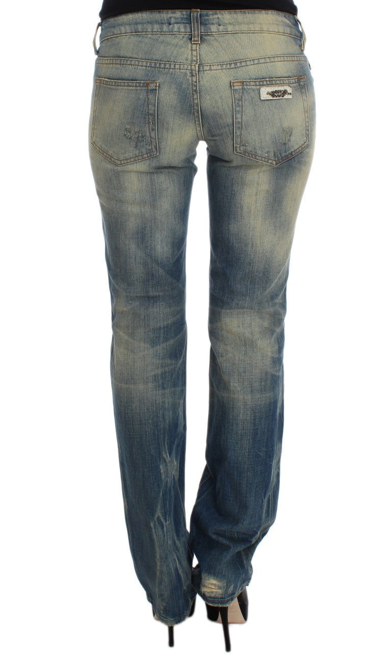 Cavalli Blue Wash Cotton Slim Fit Bootcut Jeans $649.00 Cavalli Luzworld