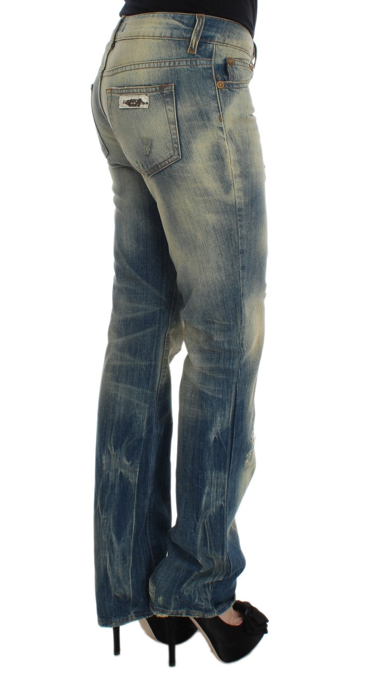 Cavalli Blue Wash Cotton Slim Fit Bootcut Jeans $649.00 Cavalli Luzworld
