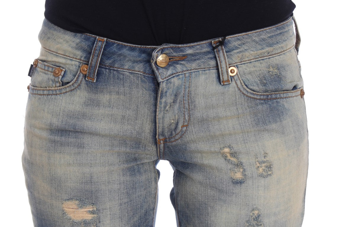 Cavalli Blue Wash Cotton Slim Fit Bootcut Jeans $649.00 Cavalli Luzworld