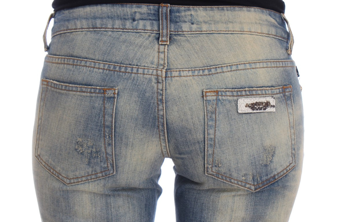 Cavalli Blue Wash Cotton Slim Fit Bootcut Jeans $649.00 Cavalli Luzworld