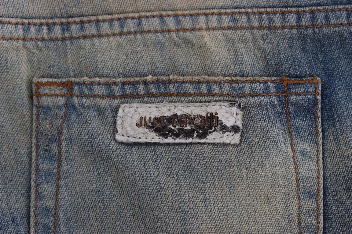 Cavalli Blue Wash Cotton Slim Fit Bootcut Jeans $649.00 Cavalli Luzworld