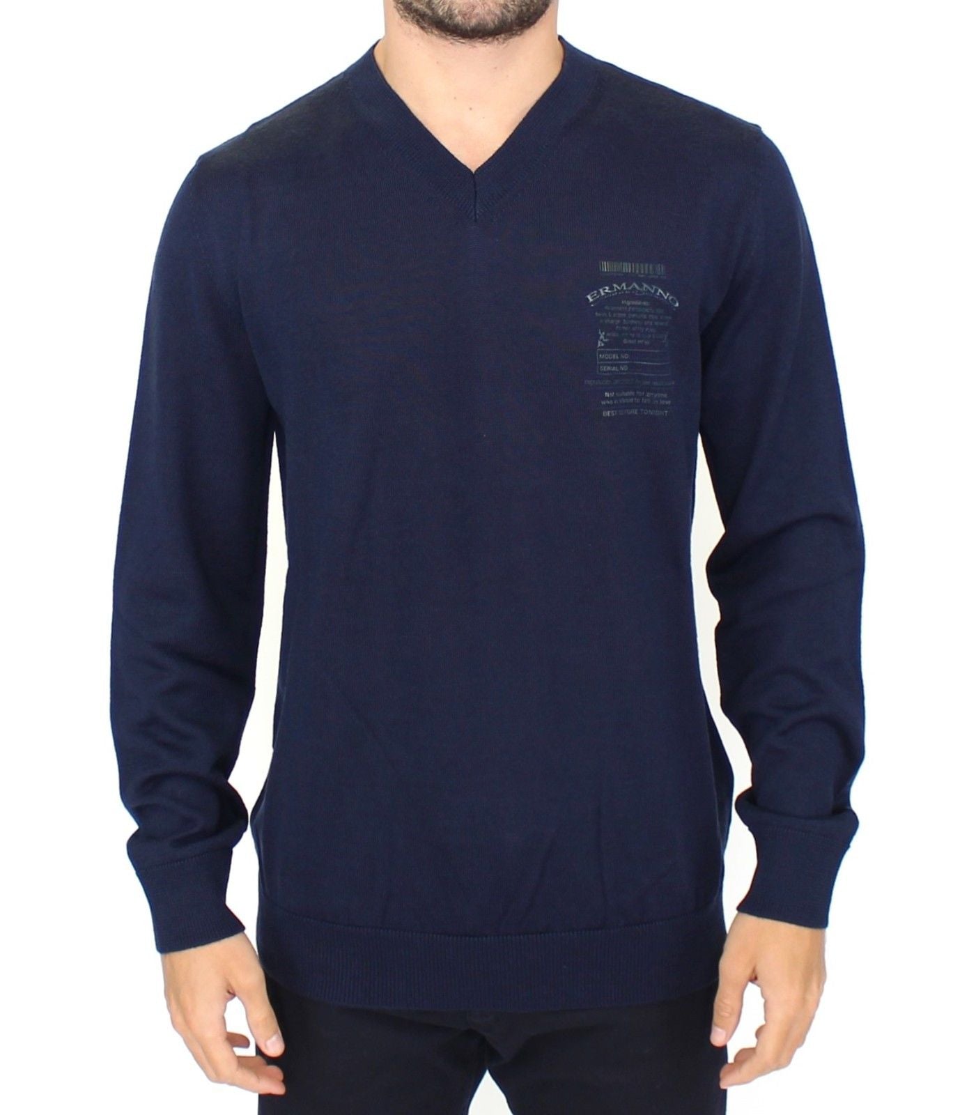 Ermanno Scervino Blue Wool Blend V-neck Pullover Sweater $765.00 Ermanno Scervino Luzworld